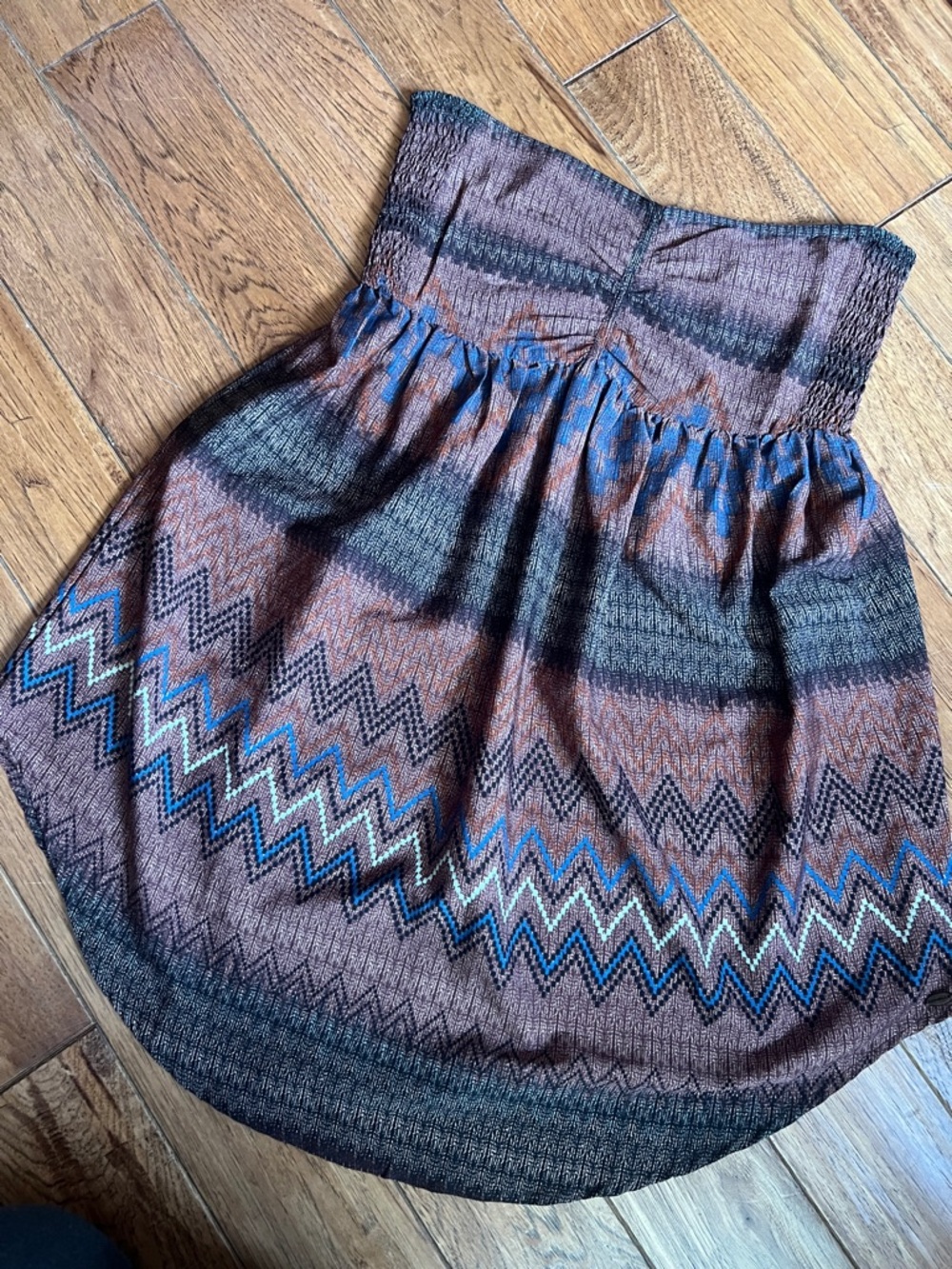 O'Neill Strapless Chevron Midi Skirt in Rust, Blue, and Brown